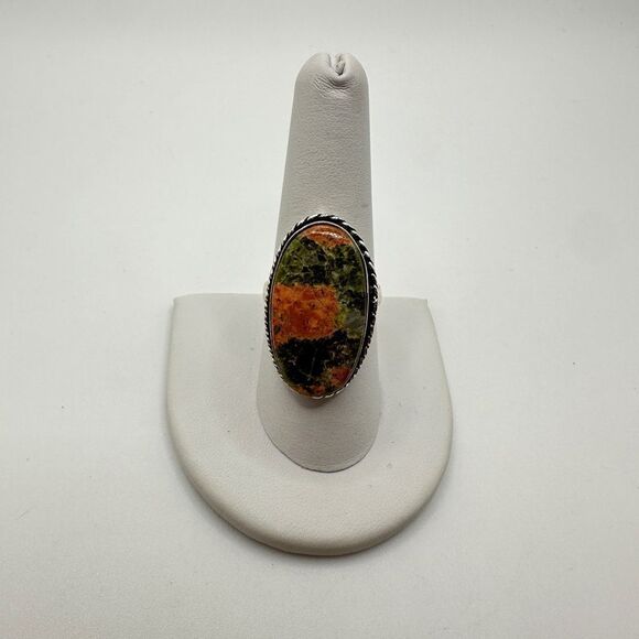 Genuine unakite jasper cabochon ring in solid Sterling silver! - Picture 11 of 11